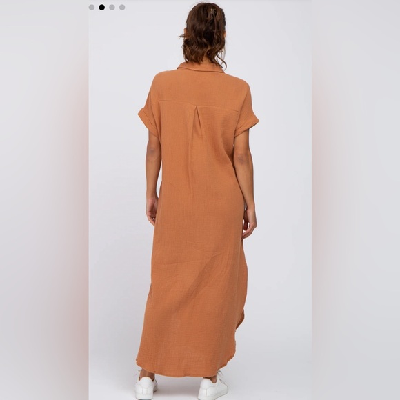 NEW! Cyer Vitz Size S Camel Button Down Maternity Midi Dress - Picture 4 of 9